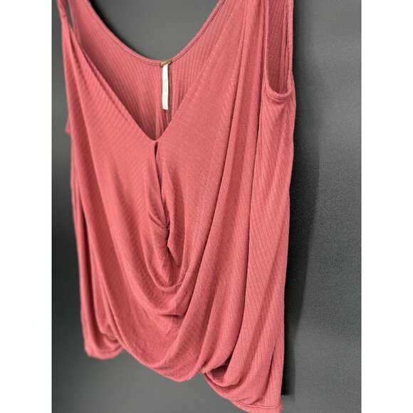 Free People Women's Bulls Eye Tank Top S Pink Draped Deep V-Neck Cowl Bohemian - Picture 3 of 7